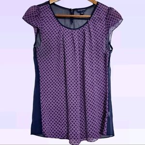 Banana Republic Sheer Geometric Print Purple Blouse Size Medium Lightweight